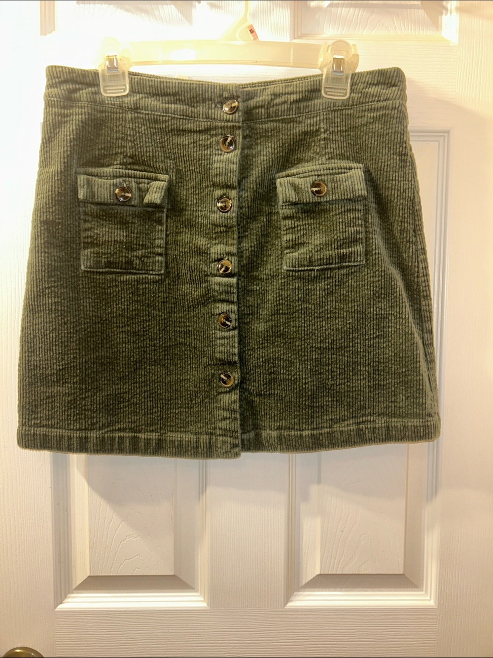 Umgee Olive Green Corduroy Button-Front Mini Skirt